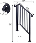 Rock Solid Three Step Outdoor Handrail Featuring Smooth Curved Wrought Iron Frame With Heavy Duty Rust Resistant Steel Railing, 54" height