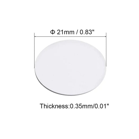 Fifty Four Pack 21 Mm Self Adhesive Screw Hole Covers White Pvc Dustproof Caps For Wood Furniture Cabinet And Wardrobe Quick Slap On Fix. Round 21mm white PVC cap with thickness 0.35mm.
