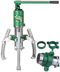 Heavy Duty Hydraulic Gear Puller Bragging Thirty Ton Capacity Rock Solid Bearing Extractor Kit With Two Or Three Jaws, showing pump and jaws.