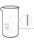 100ml high form beaker with precise graduations, part of five piece borosilicate glass beaker set for lab use and science experiments.