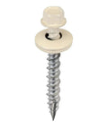 Rock Solid Heavy Duty One Inch Metal To Wood Screws With Dacromet Coating Self Piercing Tapping Fasteners Ready For Roofing And Siding Jobs Two Fifty Package close-up of metal screw with EPDM washer.