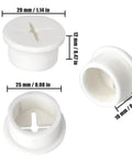 Twelve Pack One Inch White Silicone Cable Grommets For Home Office Desk Heavy Duty Wire Hole Covers with dimensions shown.