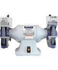 Badass Heavy Duty 10 Inch Bench Grinder With A Rock Solid 1.5HP Dual Voltage Motor And Killer Built In Dust Collection For Serious Shop Work And Pro Results viewed from the front with grinding wheels.