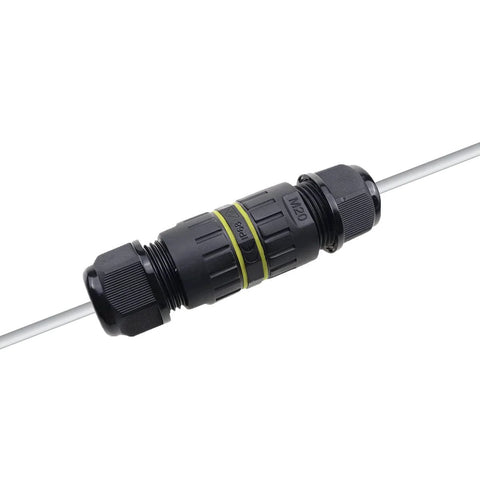 M20 waterproof cable connector, black, IP68 rated, for 5–9 mm cables, outdoor electrical junction (2-pack)