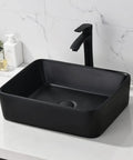 Dope Matte Black Vessel Sink With Faucet And Drain Combo, 16x12 porcelain ceramic, European inspired modern bathroom design