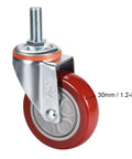 Rock Solid Heavy Duty Furniture Casters With Polyurethane Swivel Wheels That Roll Smooth As Butter And Mount Securely Via Threaded Stem For Benches And Tool Chests Zero Squeaks Guaranteed, showing a close-up of a swivel caster with a 30mm wheel.