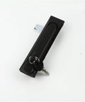 Slick Swing Handle Lock For Cabinet Doors And Industrial Automation Gear Rock Solid Flush Mount Design with keys attached.