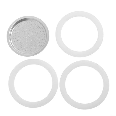 3 Silicone Gaskets and 1 Aluminum Mesh Filter for Moka Pot Replacement Set for 2 to 12 Cup Espresso Coffee Makers