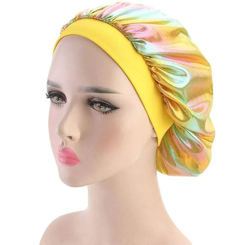 Silky Durag And Bonnet Set For Men And Women, multicolor turban sleep cap on mannequin, velvet silk, stretchable comfort, hair care
