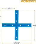 Double-Cut Universal T-Track And Intersection Kit blue aluminum intersection piece with dimensions for precise fixture placement.