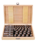 Badass Eight Piece Auger Drill Bit Set With Two Three Zero Millimeter Hex Shank crafted for deep woodworking tasks in wooden case.