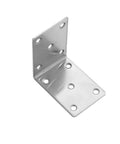 Rock Solid Eight Piece Stainless Steel L Shape Corner Brackets For Heavy Duty Shelving With Kickass Load Bearing Power That Keeps Every Workshop Setup Locked Down Tight, showing a single L bracket with holes.