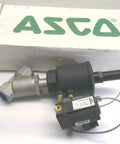 Real Deal Stainless Steel 2 Way Normally Closed Pilot Operated Angle Valve For Air And Water With 1 Inch Pipe Size PTFE Sealing visible with Asco branding.