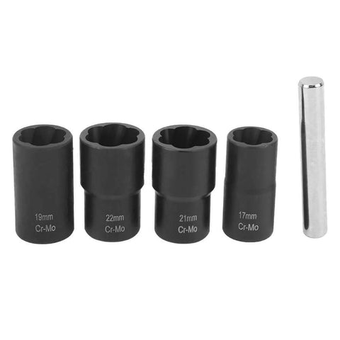Heavy Duty Nut Extractor Socket Set For Screw And Fastener Removal, sleeve style remover with sockets sizes 17 to 22 mm.