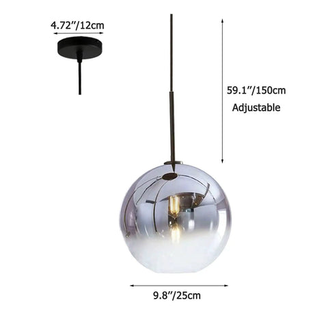 Gradient Color Glass Pendant Light Fixture With Modern Hanging Design, 25cm Glass Ball, 59in Adjustable Cable, UL Listed