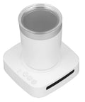 Compact Electric Cup Cooler And Warmer With Triple Temp Settings on a white base, featuring a silver top 450ml mug.