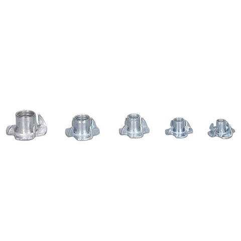 105 Piece T Nut Assortment Kit Galvanized Carbon Steel 4 Prong Tee Nut Fasteners in various metric sizes on display