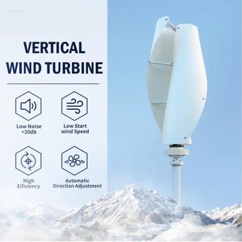 Vertical view of Two Blade Vertical Axis Wind Turbine With Controller for Marine RV and Home Use Off Grid Ready Low Noise Windmill