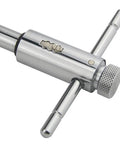 Adjustable Ratchet Tap Wrench Kit 248mm T Handle Holder Reversible Bothway Tool, chrome finish close-up view.