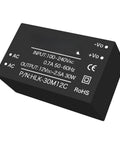 220V To 12V Isolated Power Module 30W GaN AC/DC Converter 30M12C black compact DIN rail module, angled view