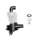 2.5 Inch Heavy Duty Dual Stage Cyclone Dust Collector with clear cone and black fittings for woodworking dust management.