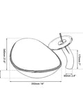 Line drawing with dimensions of the Blue 21 Inch Oval Glass Vessel Sink With Faucet And Pop Up Drain Above Counter Modern Bathroom Vanity Setup