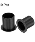 Top Shelf 10 Pack Flanged Sleeve Bearings Made From Solid Pom Plastic Bushings, flat black, shown in two different angles.