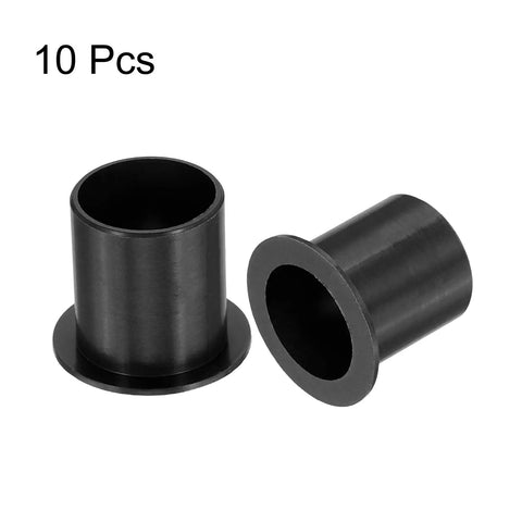 Top Shelf 10 Pack Flanged Sleeve Bearings Made From Solid Pom Plastic Bushings, flat black, shown in two different angles.