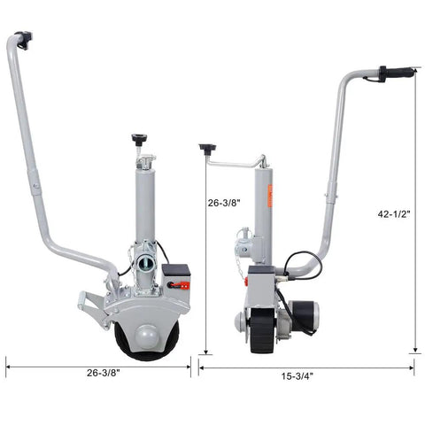 Srecell 5000 Lb Capacity Electric Trailer Dolly With 12V Motor And 350W Jockey Wheel showing dimensions and details for easy use.