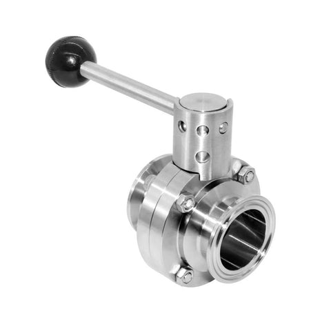 Beduan sanitary butterfly tri-clamp valve with silicone gasket, SUS304 stainless steel, 1.5 in tube OD, side view