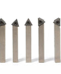 Pro Grade Mini Indexable Lathe Turning Tool Set Featuring One Quarter Inch Shank Nickel Plated Steel Holders With Five Carbide Inserts displayed
