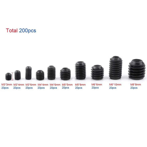 Knockout 220 Piece Set Screw Kit Featuring Heavy Duty Hex Socket Head Grub Screws With Rock Solid 12.9 Alloy Steel Cup Points And A Neat Storage Box For Smooth No Sweat Builds