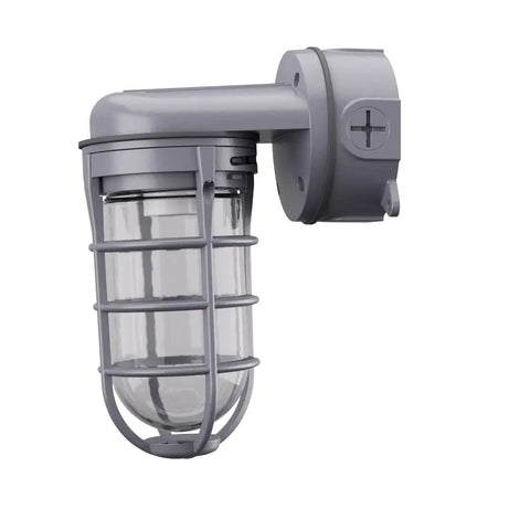 Jelly Jar Vapor Tight Wall Light Fixture With Prismatic Glass, Industrial Style Utility Sconce, gray weatherproof design, side view