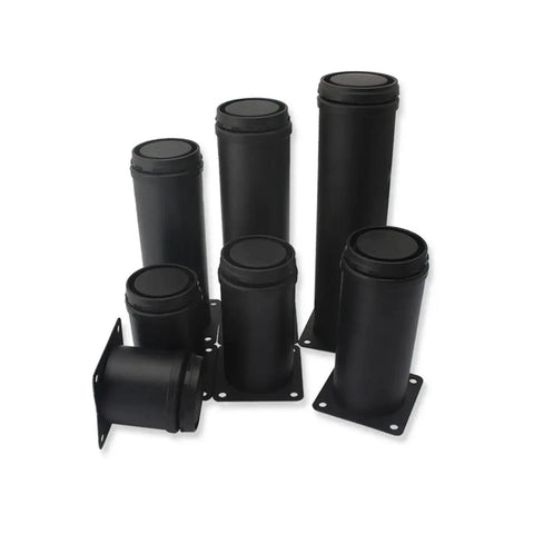 Beefy Adjustable Stainless Steel Furniture Legs 4 Pack For Cabinets Tables And Sofas Height Range Five To Forty Centimeters Stable Quiet Durable Heavy Duty Support Easy To Install And Anti Shake, showing black cylindrical legs with mounting plates