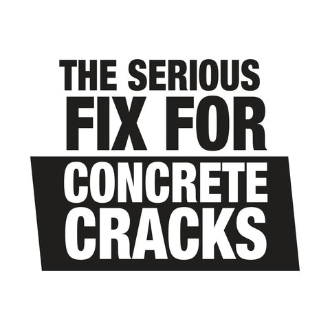 Text graphic stating 'The Serious Fix for Concrete Cracks' related to Straightforward Concrete Crack Filler Gray Sealant.