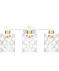 Modern Brushed Gold And White Vanity Light With Metal Cage, 3 Light Wall Sconce Over Mirror, E26 Bulbs Required, front view