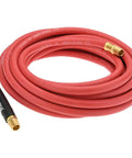 Heavy Duty Rubber Air Hose Fifty Feet Long With Half Inner Bore And Matching Mnpt Ends oil resistant build coiled on a surface.