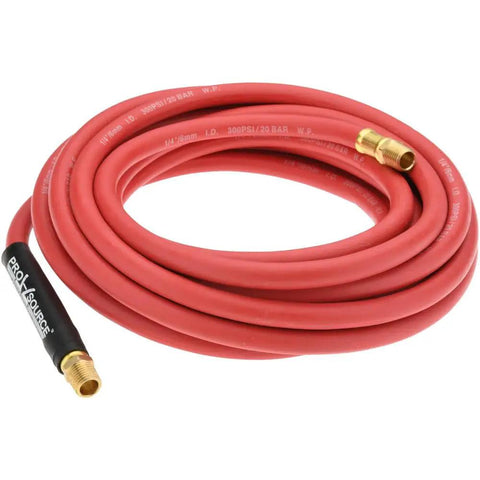 Heavy Duty Rubber Air Hose Fifty Feet Long With Half Inner Bore And Matching Mnpt Ends oil resistant build coiled on a surface.