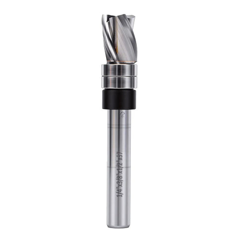Heavy Duty Carbide Flush Trim Router Bit With Top Bearing Guide For Sleek Wood Trimming And Slotting Jobs 3/8 Inch Diameter Blade 1/4 Shank 3 Flute Design