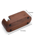 58mm Espresso Tamper Station With Rosewood Finish All In One Coffee Bar Organizer showing bottom view with dimensions.