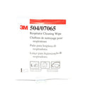 Front view of alcohol-free towelette packaging, labeled as 504 Alcohol Free Respirator Cleaning Wipes Pack Of 100 For Elastomeric Facepiece Respirators 8 X 10 Inch Towelettes Keep Your Gear Clean And Fresh Everyday.