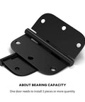 Heavy Duty Built To Last 3.5 Inch Matte Black Door Hinges with 5/8 Inch Radius Corners, shown open for interior or exterior doors.