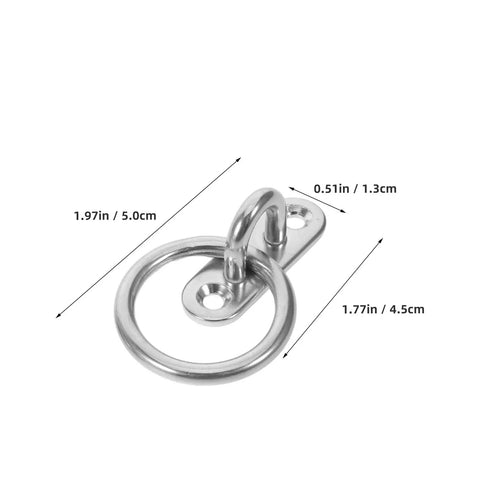 Ultra Strong Marine Tough Stainless Steel Anchor Ring Hooks And Heavy Duty Pad Eye Plates For Boat Rigging Deck Hardware Ceiling Wall Mount Snag Free 4 Piece close-up of stainless steel eye hook with mounting plate dimensions