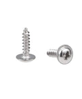 Badass 304 Stainless Steel 50 Pack 2X8mm Self Tapping Screws Phillips Pan Head Design With Built In Flange Washers close-up view of two screws.