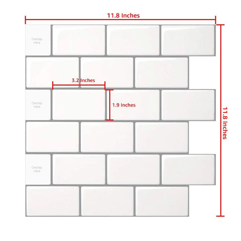 Peel And Stick Backsplash Tile Kit 12x12 Off White Subway Tiles With Grey Grout 10 Sheets Easy DIY No Mess Eco Friendly Kitchen Upgrade Self Adhesive Tiles With Shiny Finish For Quick Remodel, showing tile dimensions of 11.8 x 11.8 inches.