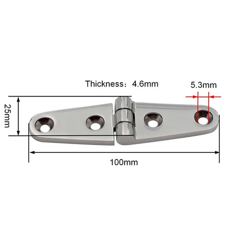 316 Stainless Steel Strap Door Hinges 2 Pack With 4 Holes 100mm Marine Boat Yacht Hardware Hinge showing dimensions