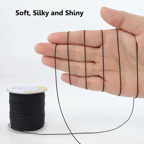 0.8mm Nylon String For Jewelry Making And Beading, heavy duty bracelet string unspooled in hand, black nylon cord spool