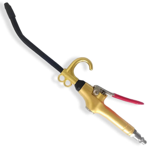 High Volume Air Blow Gun With Aluminum Body And Rubber Guard, Industrial Grade Pneumatic Blower For Dust Cleaning And Shop Use, Powerful Air Flow Nozzle With Long Taper, Gold Plated Metal Construction