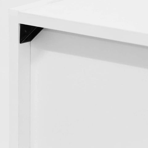 Close-up of corner detail on 5-Cube Bookshelf Organizer With Reversible Design And Easy Assembly, showing sleek white MDF construction.