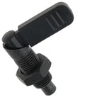 Quick Release Spring Loaded Latch Pin With Lock Nut, Black M16x10mm, showing handle and threaded section, heavy duty.